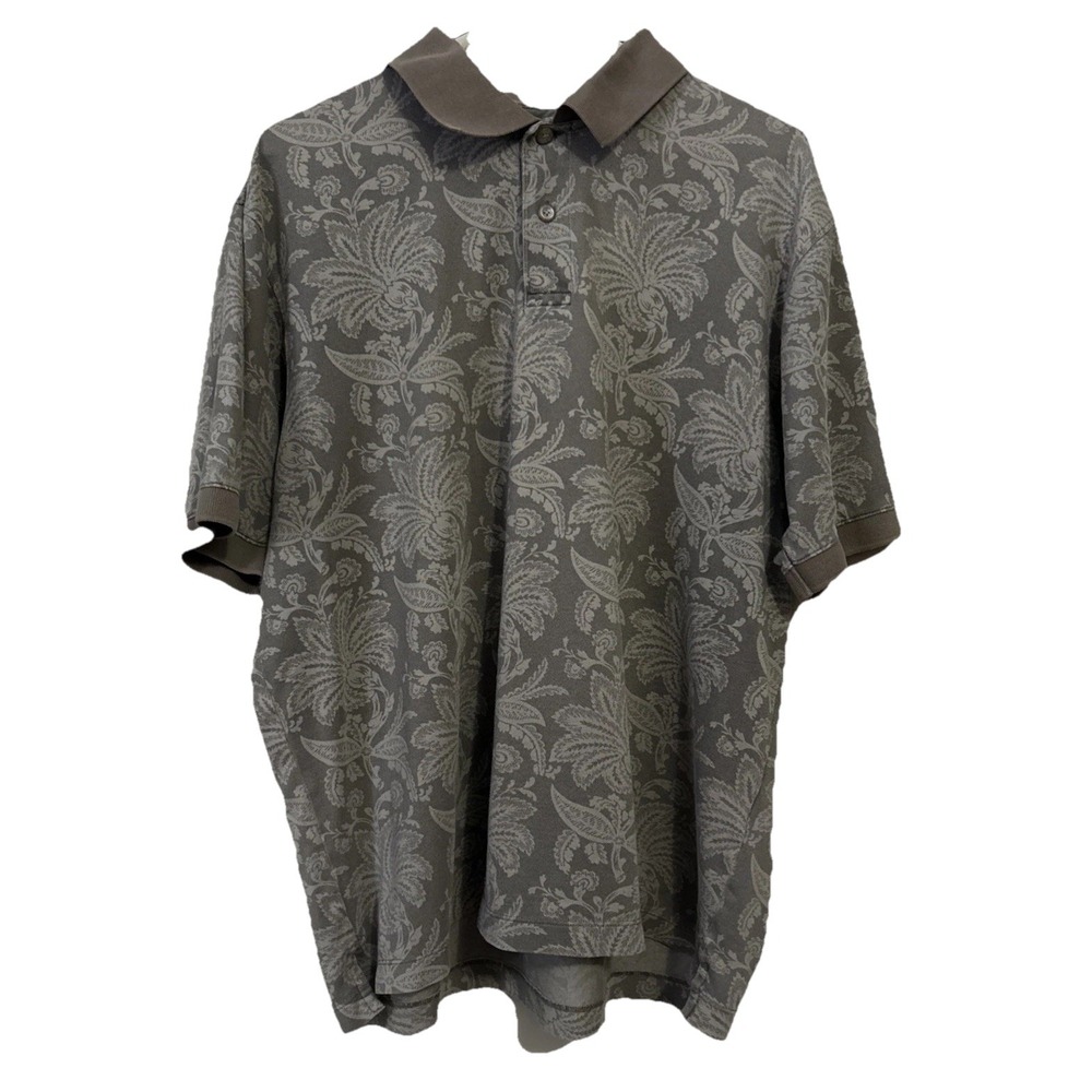 Vintage‎ Roundtree Yorke Polo Shirt Men L Brown Floral Paisley Short Sleeve